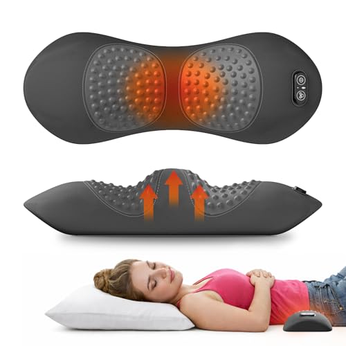 SUDAHIA 3-in-1 Electric Lumbar Support Pillow with Heat Vibration and Traction Triple Fusion Back Massager for Bed or Chair Lumbar Support Cushion for Lower Back Comfort & Spine Support Dark Gray