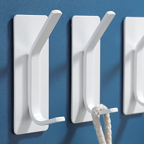 Image of YIGII Towel Hooks /Adhesive Hooks - Heavy Duty Wall Hooks Stainless Steel Robe /Coat Towel Hooks for Bathroom and Bedroom, White 4-Packs