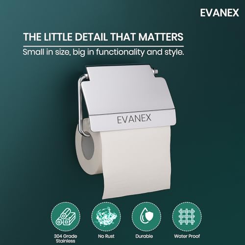 Image of EVANEX Toilet Tissue Paper Roll Holder with Cover, 304 Stainless Steel Toilet Paper Stand, Tissue Paper Roll Holder for Bathroom, Bathroom Accessories Organiser (Vento)