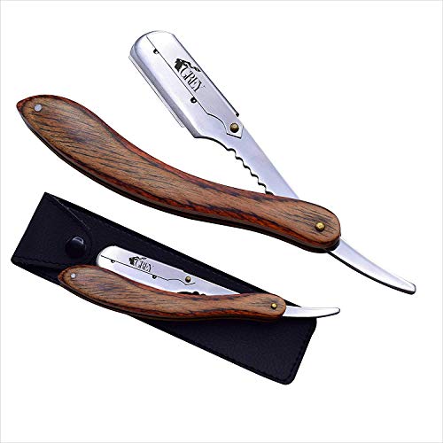 Pakka Wood Handle disposable Blade Barber Razor, Single Edge Straight Razor, Razor for men, Eyebrow Razor, Essential for Barber Kit byGrey INT\