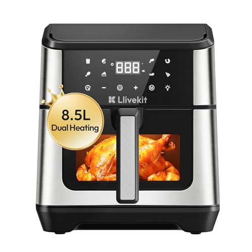 LLIVEKIT 8,5L XXL Friteuse sans Huile Multifonction, Air Fryer avec Double Chauffage, Circulation 360°, 95% Moins de Gras, Fenêtre et Éclairage, 1900W...