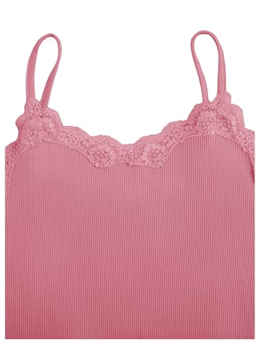 Image of SOLY HUX Girl's Lace Trim Camisoles Ribbed Spaghetti Strap Crop Tank Tops | Sleeveless, Teen Girl Top, Summer Top