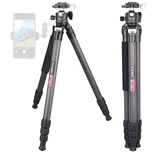 Evumo Trípode De Fibra De Carbono 1365mm, 10x Trípode Ligero De Fibra De Carbono Con 36mm 360 Cabeza De Bola Panorámica, Trípode De Carbono Para Videocámara Dslr, 20kg 44.1lbs Capacidad De Carga