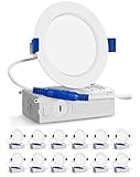SAATLY 4 inch LED Recessed Lighting Ultra-Thin Ceiling Lights with Junction Box, 12 Pack 5000K Daylight,650LM 9W=65W Can-Killer Dimmable Downlight ETL Certified