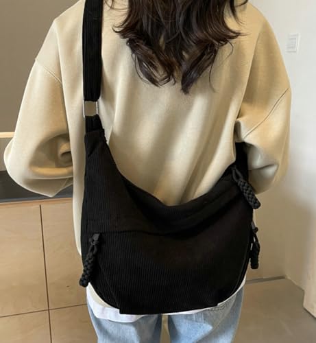 Image of Hobo Bag for Women Men Crescent Shoulder Bag Retro Nylon Canvas Crossbody Bag Slouchy Corduroy Dumpling Bag Purse | Retro