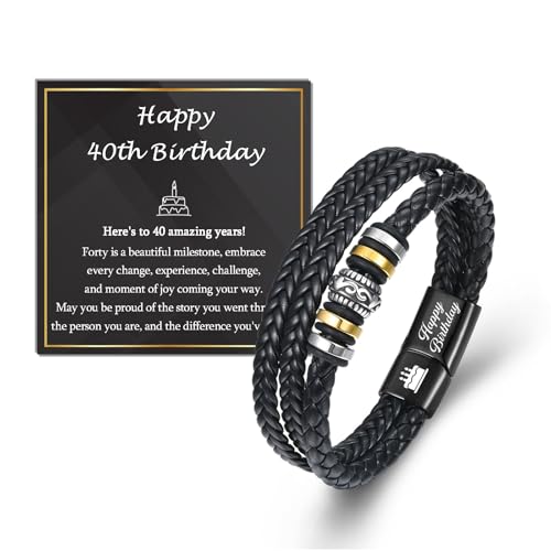 Image of EPVID 40th Birthday Gifts for Men, Engraved Bracelet for Him, Gift for 40 Year Old Man, 40th Birthday Gifts for Him Friend Son Brother Dad Husband Uncle
