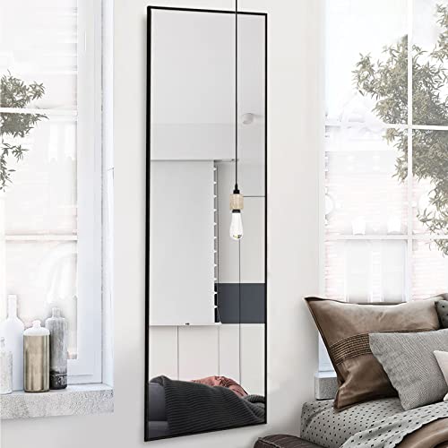 Image of NeuType 59 inchx16 inch Full Length Mirror with Standing Holder Aluminum Alloy Frame Floor Mirror Wall-Mounted Mirror for Living Room, Bedroom, Hanging or Leaning Against Wall, Black (with Stand)