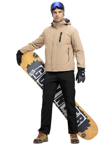 TBMPOY Men's Snow Pants Waterproof Winter Fleece Lined Hiking Ski Softshell Warm Cold Weather Gear Camping Essentials Black 34