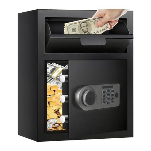 VIGORES 2.6 CUB Fireproof Depository Safe with Drop Slot, Electronic keypad Lock/Mechanical Key/Fingerprint Unlocking/Wi-Fi Bluetooth Unlocking, Cash/Document Safe for Small Business, Office, Home
