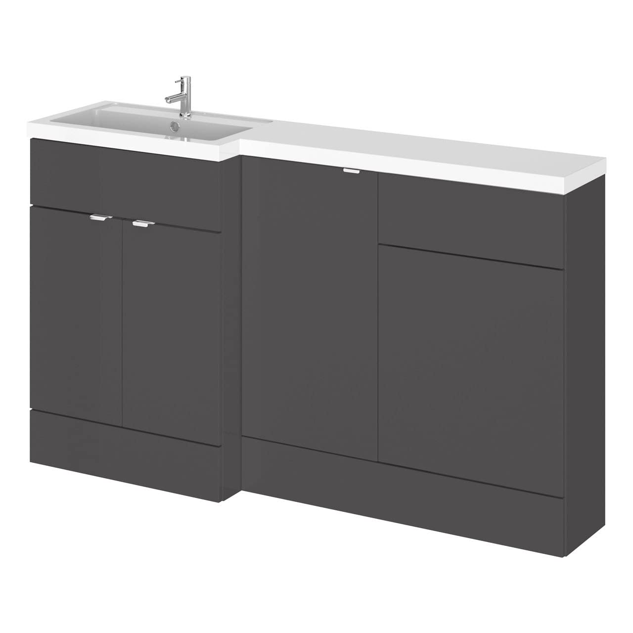 Hudson ReedGloss Grey 1500mm Full Depth Combination Vanity, Toilet and Storage Unit with Left Hand Basin - CBI915