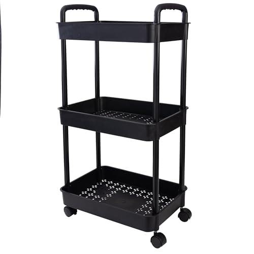 Organize it All Rolling Cart | Dimensions: 15.15"x 10.82"x 29.5" | 3 Tier Rolling PP Basket | Home Organization | Easy to Assemble | Black