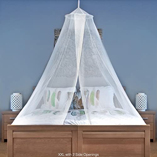 Universal Backpackers Mosquito Net For Single To King-Sized Beds – 2 Openings Or Fully-Enclosed Bed Canopy – Conical Design For Decoration Or Travel – Free Bag & Hanging Kit For Easy Setup #TOP5