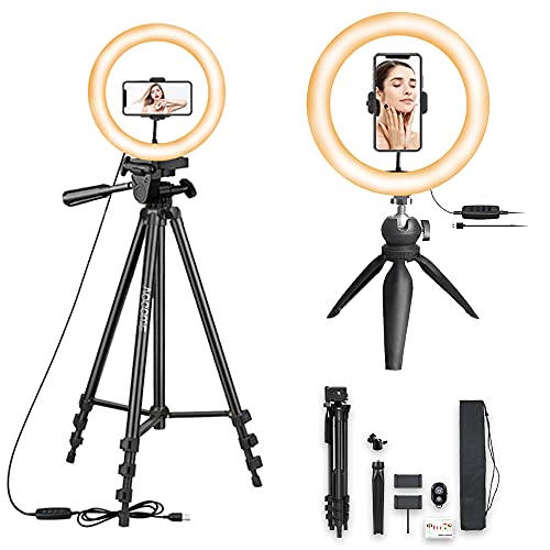 10.2" Selfie Ring Light with 2 Phone Tripod Stands, led Ring Light with Tripod Stand, Selfie Ring Light for Phone Holder, iPhone Tripod with Remote, Selfie Light Ring for iPhone and Android