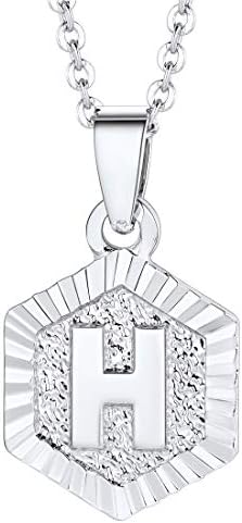 U7 A-Z 26 Initial Letters Hexagon/Square Shape Pendant Necklace for Men Women, with Adjustable Chain, Customizable, 18K Gold/Platinum Plated Tones, Send Gift Box