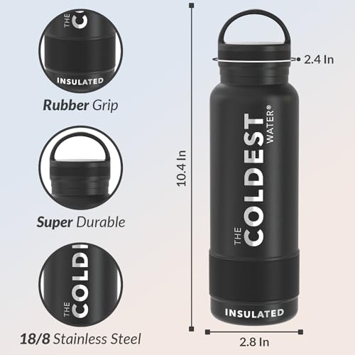 Coldest Insulated Water Bottle with Handle Lid | Leak Proof, Insulated Modern Stainless Steel, Triple Walled, Sport Thermos Bottles, Metal Flask | 21oz - Thumbnail 4