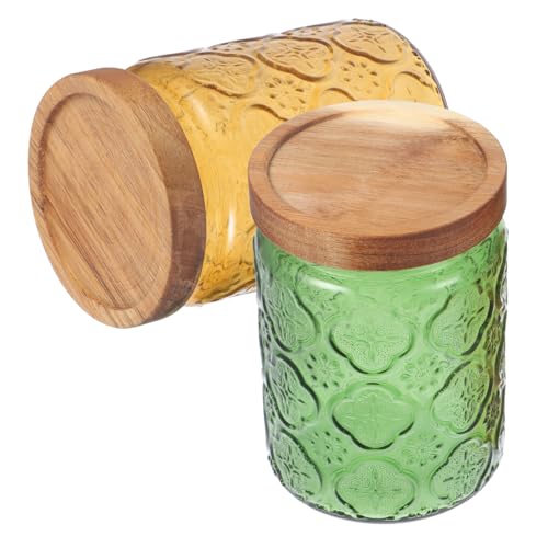 LOORGVEL 2 piezas Tarros de Transparentes con Tapa de Madera de Acacia de Almacenamiento de Alimentos Secos Frutos Secos Golosinas y Joyería Cocina y Hogar
