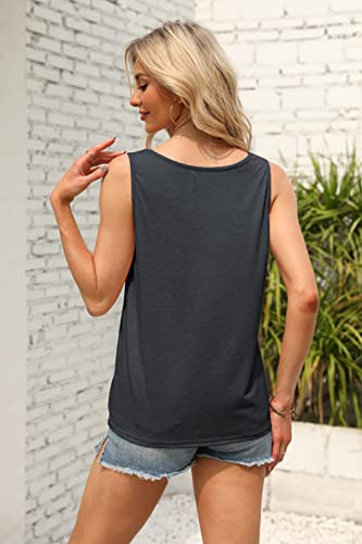 Ziwoch Women's Summer Loose Fit Scoop Neck Tank Tops Casual Sleeveless Plain Tops Tee Shirts (Dark Grey Medium) #TOP1