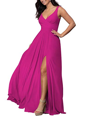 Lilibridal-V-Neck Chiffon Bridesmaid Dress Long Party Evening Formal Gown Sleeveless(Fuchsia,14)