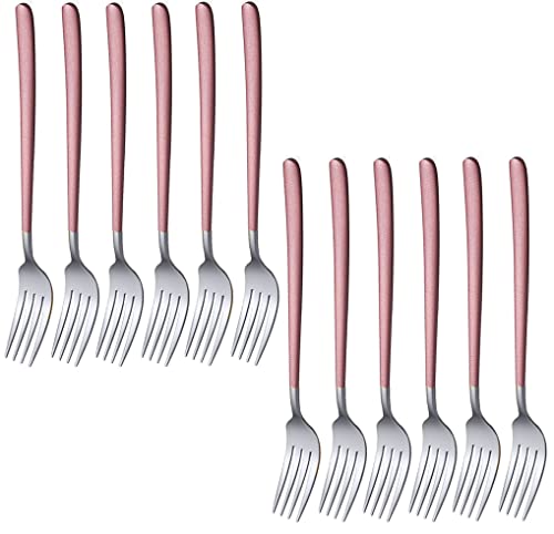 pepplo Dinner Forks,Set Top Food Grade Stainless Steel Silverware Forks,Table Forks,Flatware Forks, Mirror Finish & Dishwasher Safe(Pink, Set of 12)