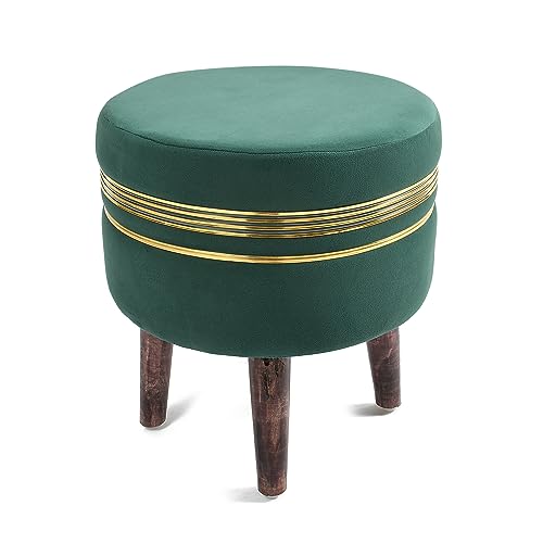 Image of NACIA Velvet Ottoman Pouffes Stool for Living Room Wooden Sitting Furniture Footrest Footstool for Foot Rest Upholstered Foam Cushioned Puffy for Home Decor, Dressing Table Stool (17 inch Height, Green)