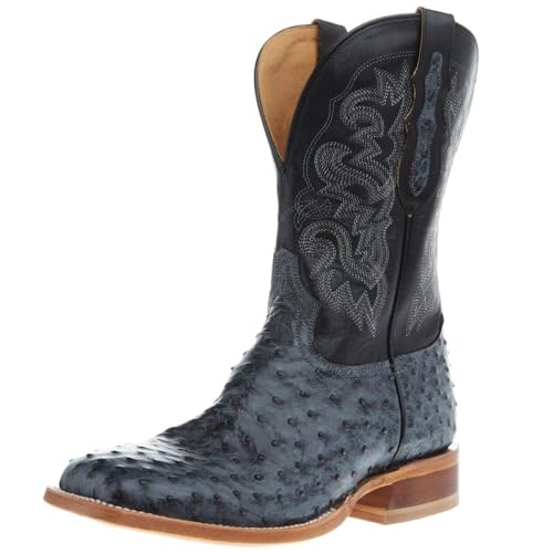 Tony Lama Men's Grey Full Quill Ostrich 11' Black Top Boot