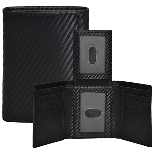 Minimalist Tri Fold Wallets For Men | Black Leather | Multiple Credit Card Slots | RFID Blocking | Stylish Design