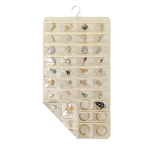 ZKXNBXX 80 Pocket Hanging Jewelry Organizer with Hanger Metal Hooks Storage On Wall Door Closet...