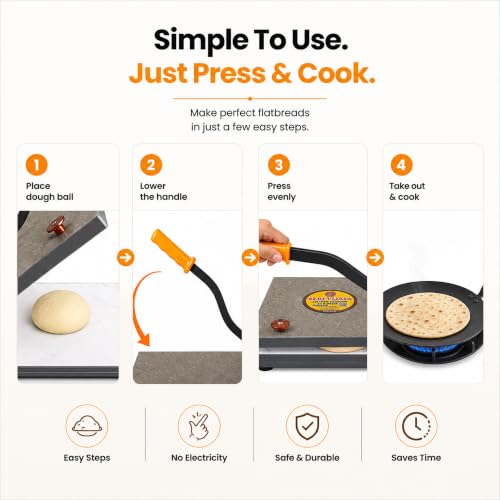 Image of Shri Vijaya Wooden Chapati Press Machine Roti Puri Maker for Easy Flatbreads Heavy Duty Wood Press with Strong Handle Manual Roti Khakra Papad Maker Durable Kitchen Tool for Home Use (Stone Grey)