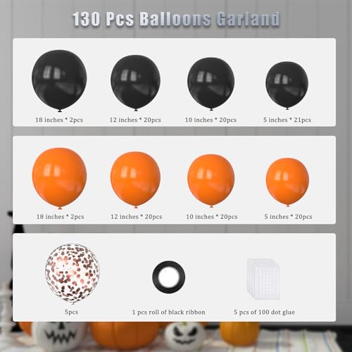 Image of Orange And Black Balloons Arch Kit,130 Pcs Rose Gold Confetti Balloons Garland for Easter Birthday Halloween Birthday Party Decoration