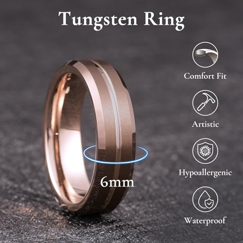 Image of King Will Tungsten Carbide Wedding Band for Men Women-6 /8 /10mm Width Multicolor Available with Grooved Center Wedding Ring Suitable for Work, Gym Comfort Fit Size 4-16