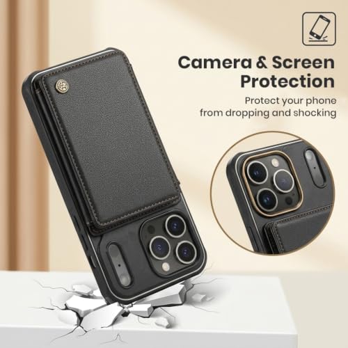 Image of ZORBES 17 Pro Max Wallet Case with Card Holder RFID Blocking Credit Slots Kickstand Shockproof Protective Cover Fit for Everyday Use