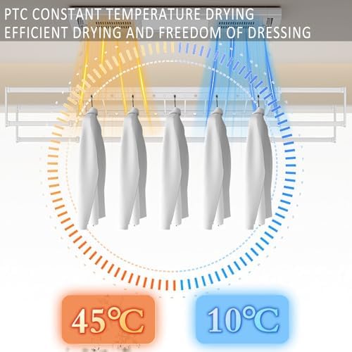 Ceiling-Mounted Clothes Drying Rack with Remote Control, 45kg Capacity, Constant Temperature, LED Light, Ideal for Home Balcony, Energy-Efficient Laundry Solution