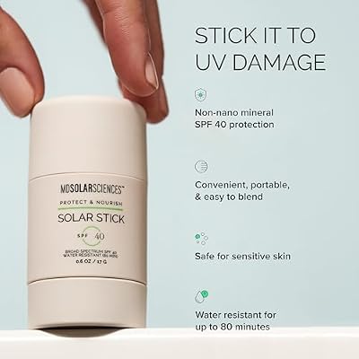 MDSolarSciences Solar Stick SPF 40 Water-Resistant Mineral Sunscreen Broad Spectrum UV Protection Blendable Zinc Oxide Travel Stick Smooth, Sheer and Natural Matte Finish, 0.6 Oz