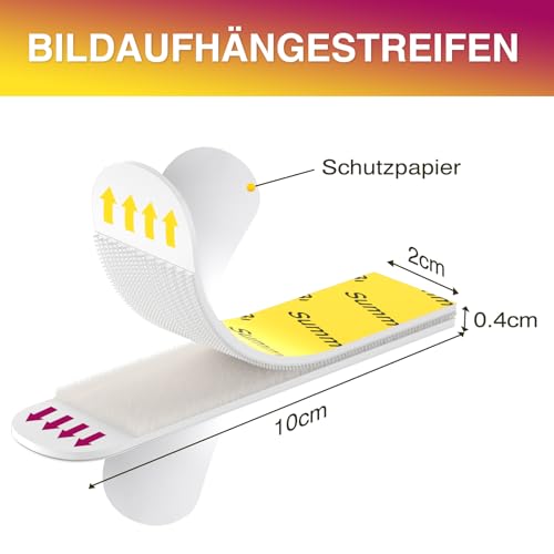 Summerbrite Klebestreifen 15 Paar (30 Streifen,Größe XL) Bilder Aufhängen ohne Bohren, Klettband Selbstklebend,Streifen halten bis zu 6,8 kg, Rückstandslos, Geeignet für Fotorahmen, Dekorationen