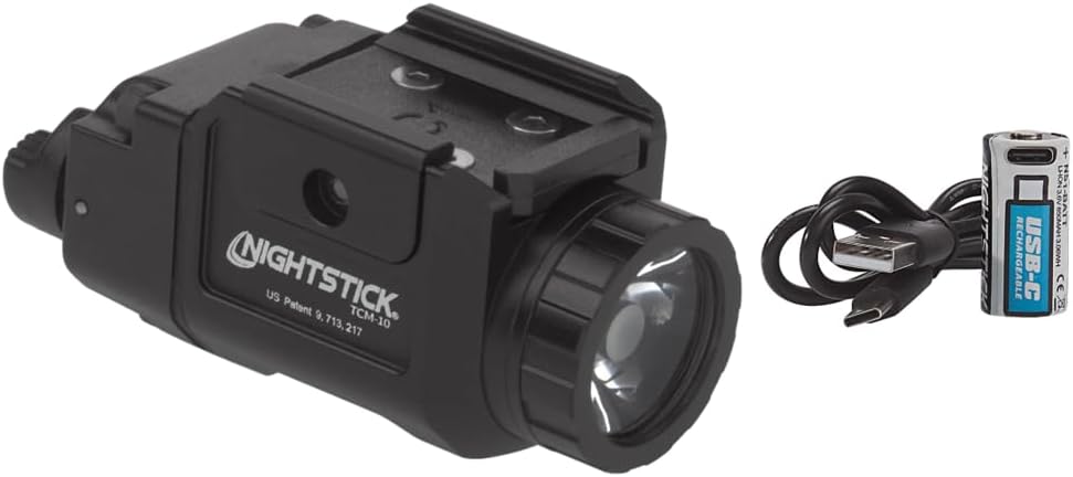 Nightstick TCM-10 Compact Handgun Light - 1 CR123 – Black NS1-BATT Li-Ion USB-C Battery - 16310 Size - 3.6V, 850mAh
