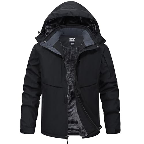 Image of QMP Winter Jackets For Men with Hoode Ski Snow Snowboarding Waterproof Fleece Liner Coats Windproof Raincoat 6 Pockets