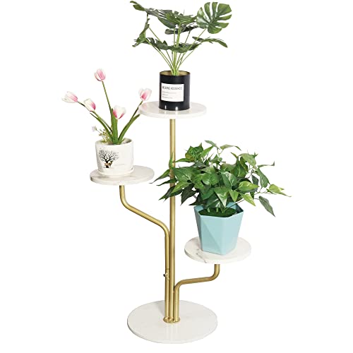 Hainarvers Gold Metal Plant Stand Indoor Outdoor, Marble 3Tier H35Inch Tall Planter Stand Corner Flower Pot Holder Multiple Shelves Plant Display For Patio Garden Living Room（3Tier Gold） #TOP1