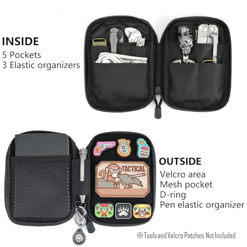 Sayram EDC Pouch Organizer Small Utility Pouch for Multitool, Nylon Tactical Gear Bag with DIY Patch Panel D-Ring, Compact Everyday Carry Pouch for Keys Flashlight Knife - Image 3