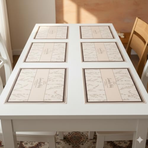 Image of YELONA Leather Dining Table Placemats Set of 6 - Waterproof, Heat Resistant, Anti-Slip, Easy to Clean Table Mats for Dining Table, Kitchen & Home Decor (Cotton Candy, 40 x 30 cm)
