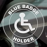Platinum Place 1 x D80 Blue Badge Holder Sticker Round Disabilty Car Window Sign White on Clear Motability Notice Warning Wheelchair Driver Child Disabilities Ramp Access Disabled Logo