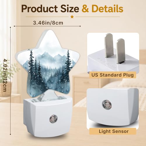 Image of Winter Forest Star Night Light Plug in, Decorative Night Light for Kids Room Nursery Bedroom, Soft Glow Sensor Lamp for Hallway Bathroom, Compact Energy Saving
