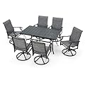 BUPPLEE Patio Dining Set for 6, 6 Piece Patio Swivel Chairs with 1 Piece Large Metal Rectangular Dining Table for Backyard Front Porch Pool Deck,Gray