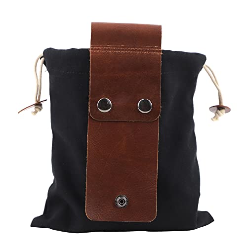 Zhanhao Futtertasche Gewachstes Canvas Pilz Futterbeutel, zusammenklappbare Campingtasche Gürtel Packs kleine Ledertasche Gewachste Jagdtasche Gürteltasche für Schätze & Muscheln, Schwarz Cover