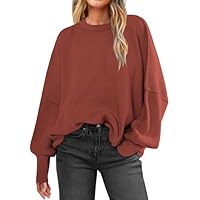 ANRABESS Pulôver feminino gola redonda manga longa 2024 outono grande fenda lateral canelada pulôver top roupas confortáveis, Ferrugem, P