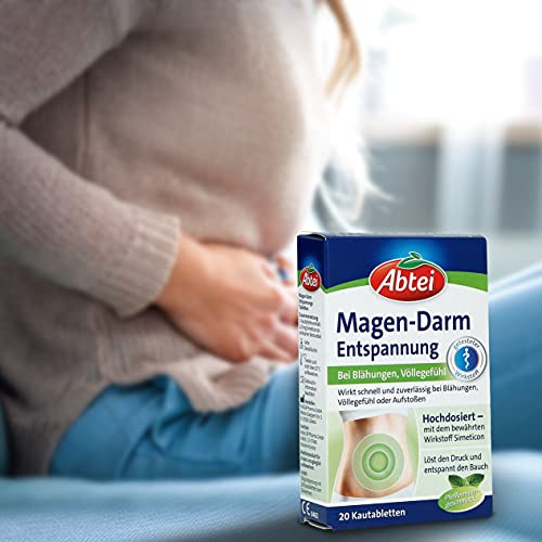 Abtei Magen Darm Entspannung - bei Blähungen, Völlegefühl und Aufstoßen - hochdosiert - mit Simeticon - Pfefferminzgeschmack - 1 x 20 Kautabletten