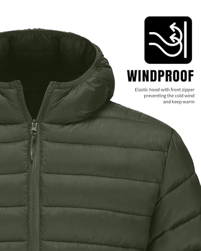 Image of Polu Men's Puffer Jacket with Hood Lightweight Windproof Water-Resistant Winter Down Jacket For Outdoor Hiking Camping