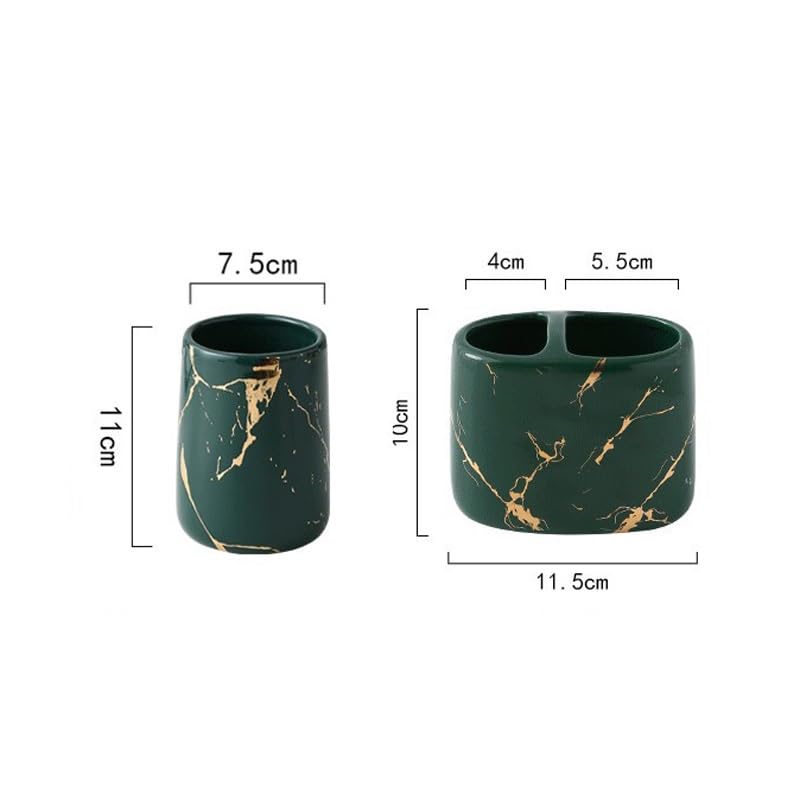 Partition Toothbrush Holder for Household Bathroom Marbled Ceramic Cosmetic Cup