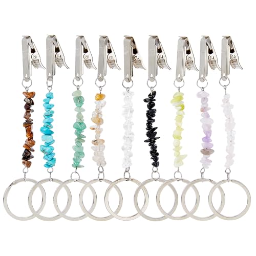 MAGICALCUTDIE 1set 9pcs Credit Card Grabber with Keychains Debit Bank Card ID Card Clips Key Rings with Mixed Stone Long Nails Multi Use Clips