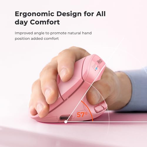 Image of MEETION Pink Wireless Ergonomic Mouse, Bluetooth Vertical Rechargeable Mice, 4 Adjustable DPI 800-2400, Bluetooth 5.2+5.2+USB Mouse for Windows /Mac, for Laptop /PC /Desktop /Computer /iPad