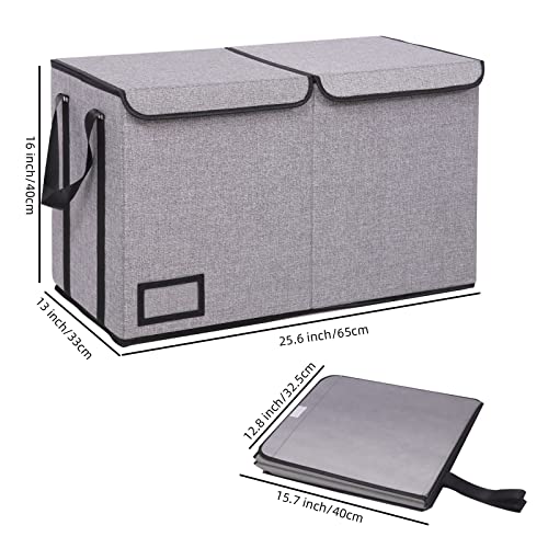 Outbros Extra Large Storage Bin With Lids, 25.6 * 13 * 16 Inch Collapsible Storage Boxes, Storage Cube Organizer Basket With Big Handles & Removable Divider, For Nursery, Playroom, Bedroom (Grey) #TOP5